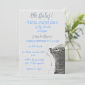 Niedlich Cat Kitty Kitten Blue Baby Junge Dusche I Einladung (Stehend Vorderseite)