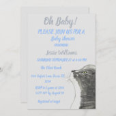 Niedlich Cat Kitty Kitten Blue Baby Junge Dusche I Einladung (Vorne/Hinten)