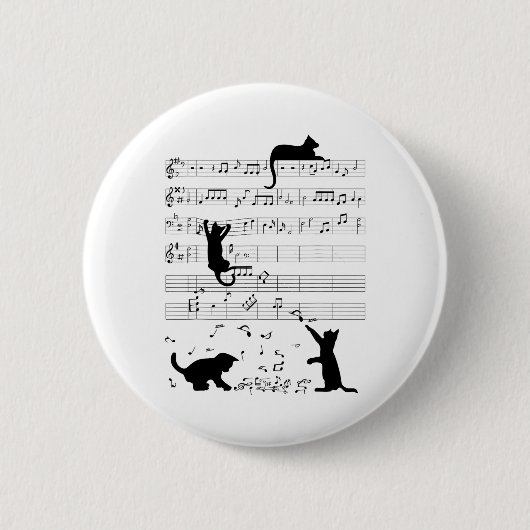 Niedlich Cat Kitty Playing Musiknote Clef Musician Button (Vorderseite)