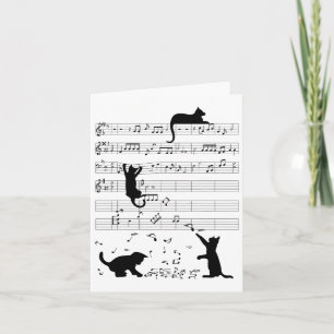 Niedlich Cat Kitty Playing Musiknote Clef Musician Karte