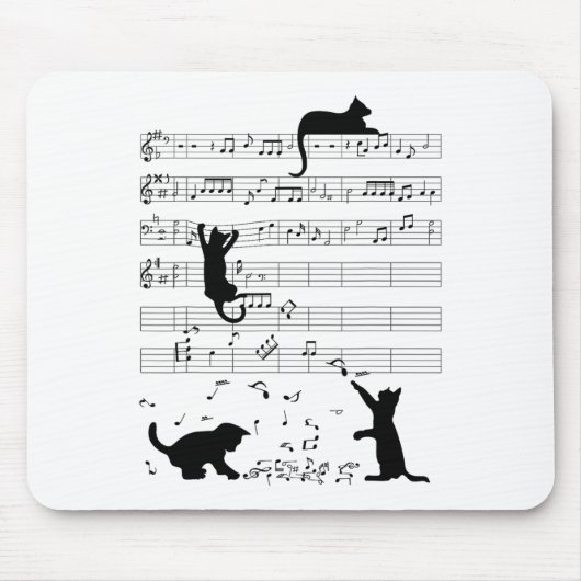 Niedlich Cat Kitty Playing Musiknote Clef Musician Mousepad (Vorne)