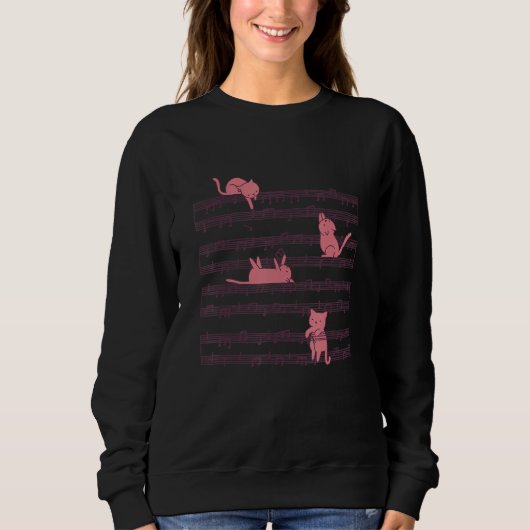 Niedlich Cat Kitty Playing Musiknote Clef Musician Sweatshirt (Vorderseite)