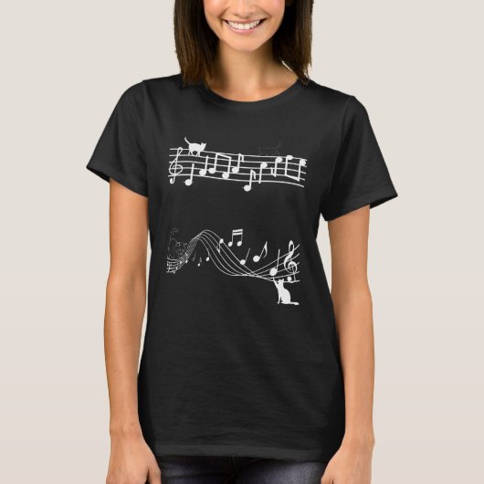 Niedlich Cat Kitty Playing Musiknote Clef Musician T-Shirt (Vorderseite)