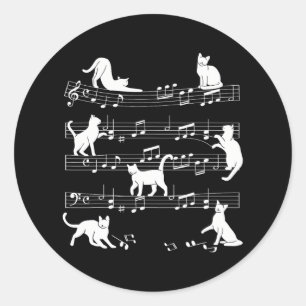 Niedlich Cat Kitty Playing Musiknote Clef Musiker Runder Aufkleber