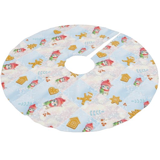 Niedlich Cat kitty Santa Gingerbrei Xmas tree Patt Polyester Weihnachtsbaumdecke (Schrägansicht)