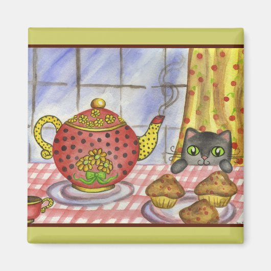 Niedlich Cat Kitty Teapot Kitchen Magnet Geschenk (Vorne)