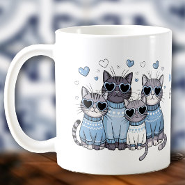 Niedlich Cat Kitty Valentine Blue Individuelle Nam Kaffeetasse