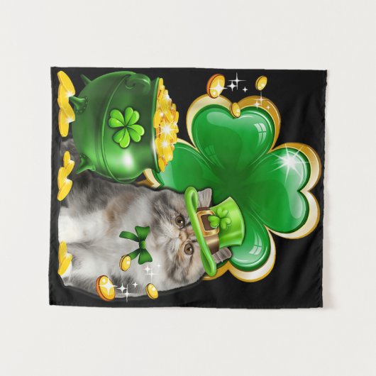 Niedlich Cat Kleeblatt Irish Saint St Patrick Day Wandteppich (Vorderseite (Horizontal))