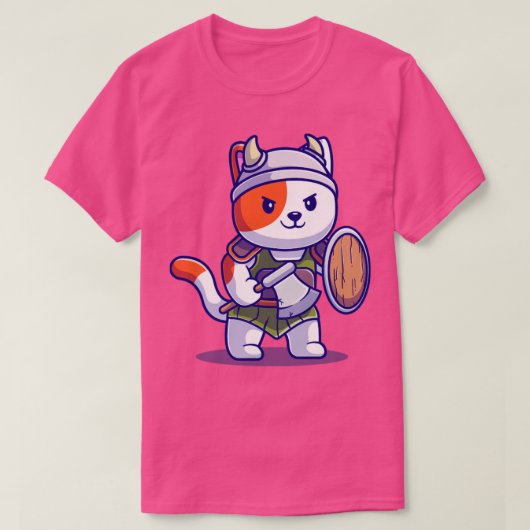 Niedlich Cat Knight Viking Cartoon T-Shirt (Design vorne)