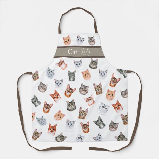 Niedlich Cat Lady Watercolor Einfache Moderne Schürze (Vorderseite)