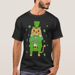 Niedlich Cat Leprechaun Lucky Kleeblatt C St Patri T-Shirt