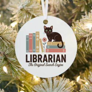 Niedlich Cat Librarian Ornament Aus Metall