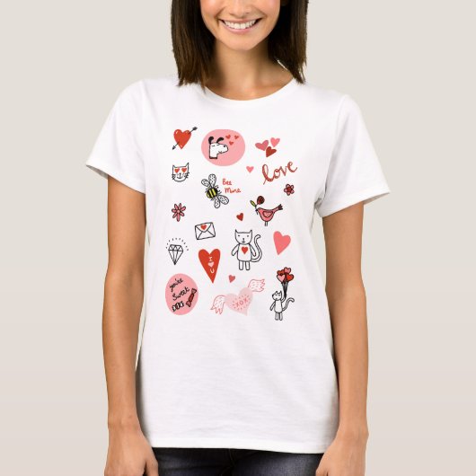 Niedlich Cat Liebe Cartoon T-Shirt (Vorderseite)