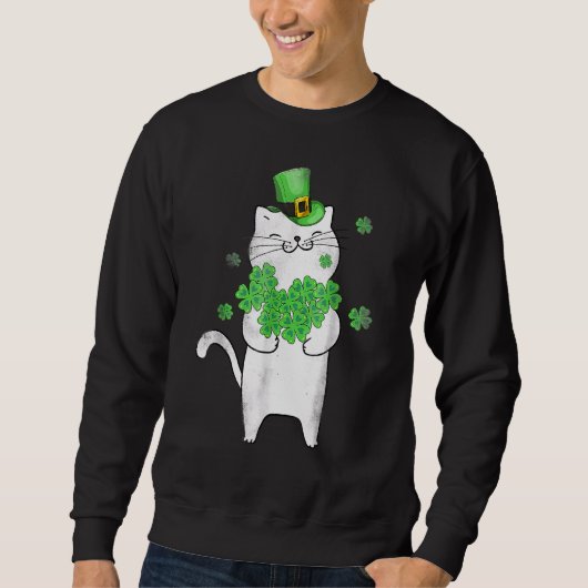 Niedlich Cat Lover Kleeblatt St Patricks Day Meowy Sweatshirt (Vorderseite)