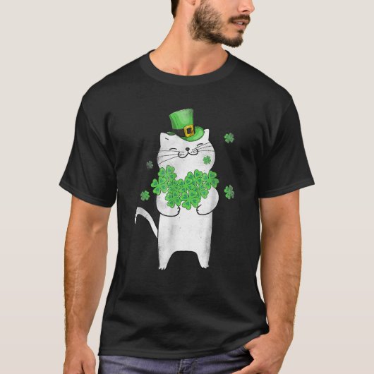 Niedlich Cat Lover Kleeblatt St Patricks Day Meowy T-Shirt (Vorderseite)