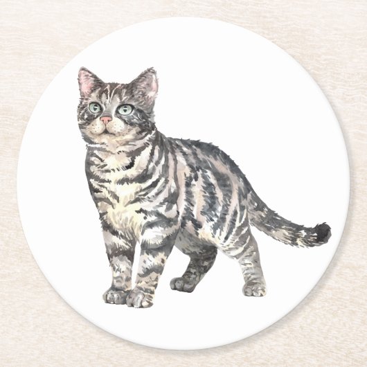 Niedlich Cat Lover Tabby Kitten Gray Tiger Kitty Runder Pappuntersetzer (Vorderseite)