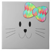 Niedlich Cat Meow Rainbow Bow Grau Glitzer Kitty K Fliese (Vorderseite)