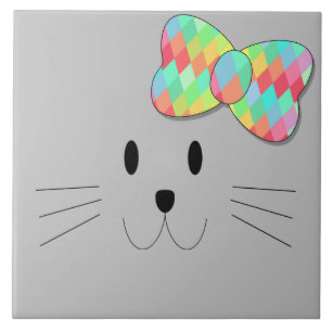 Niedlich Cat Meow Rainbow Bow Grau Glitzer Kitty K Fliese