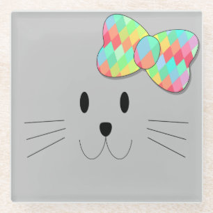 Niedlich Cat Meow Rainbow Bow Grau Glitzer Kitty K Glasuntersetzer