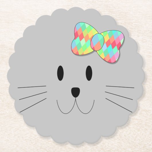 Niedlich Cat Meow Rainbow Bow Grau Glitzer Kitty K Untersetzer (Vorderseite)