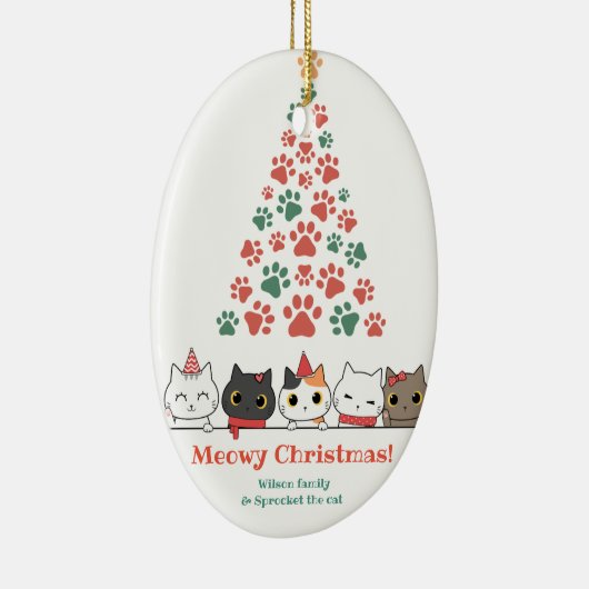 Niedlich Cat Meowy Weihnachten Keramik Ornament (Rechts)