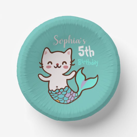 Niedlich Cat Mermaid Girl Birthday Meowmaid Purrma Pappteller (Vorderseite)