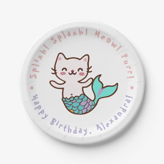 Niedlich Cat Mermaid Girl Birthday Meowmaid Purrma Pappteller (Vorderseite)
