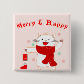 Niedlich Cat Merry & Happy | Niedlicher Weihnachts Button (Vorderseite)
