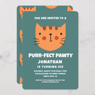 Niedlich Cat Orange Purfect Pawty Geburtstagsparty Einladung