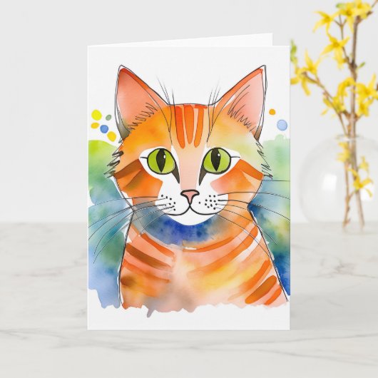 Niedlich Cat Orange Tabby Karte (Gelbe Blume)