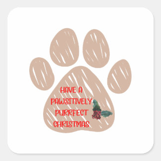 Niedlich Cat Paw Funny Christmas Quadratischer Aufkleber
