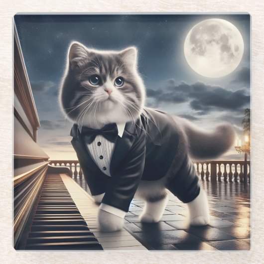 Niedlich Cat Pawdigy Plays a Moonlight Sonata Glasuntersetzer (Vorderseite)