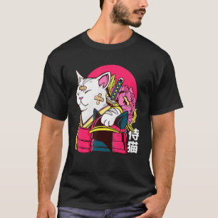 Niedlich Cat Pet Ninja Samurai japanisches Kanji D T-Shirt