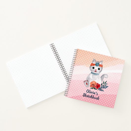 Niedlich Cat Polka Dot Personalisiert Sketchbook Notizblock (Innenseite)
