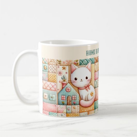 Niedlich Cat Quilt Patchwork Pastel Individuelle N Kaffeetasse (Links)