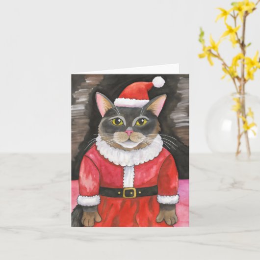 Niedlich Cat Santa Christmas Karte (Gelbe Blume)