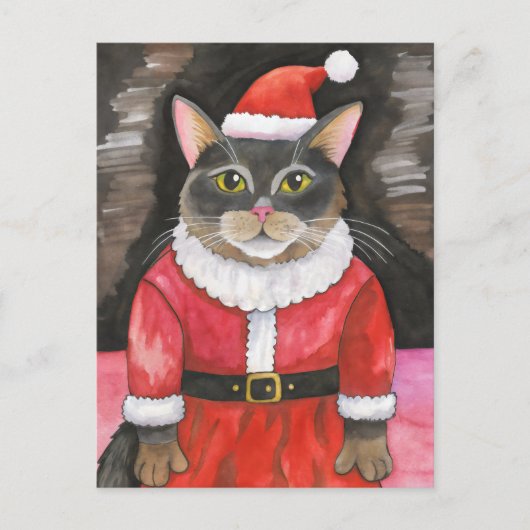 Niedlich Cat Santa Christmas Postkarte (Vorderseite)