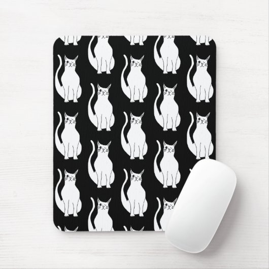 Niedlich Cat Schwarz-weiß Pattern Cartoon Mousepad (Mit Mouse)