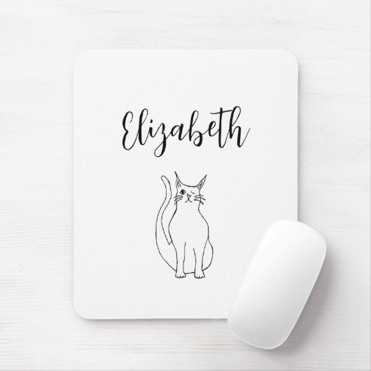 Niedlich Cat Schwarz-weißer Cartoon Winking Kitty Mousepad (Mit Mouse)