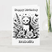 Niedlich Cat-Thema Farbseite Mädchen zum Geburtsta Karte (Vorderseite)