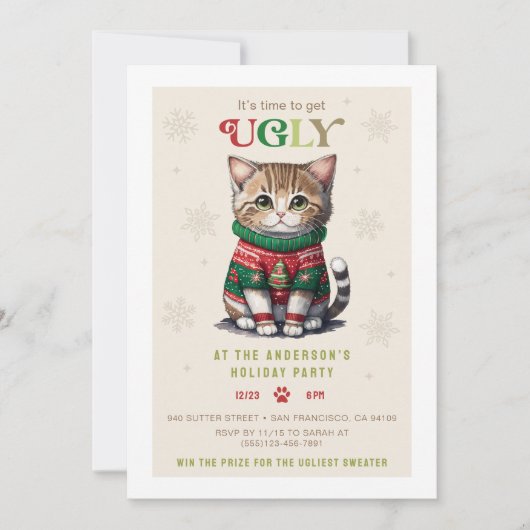 Niedlich Cat Ugly Sweater Party Einladung (Vorderseite)