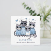 Niedlich Cat Valentine's day Card Cat Vater Blau Karte (Stehend Vorderseite)