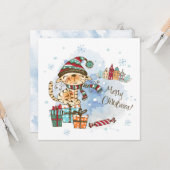 Niedlich Cat Watercolor Weihnachtskarte Karte (Vorderseite/Rückseite Beispiel)