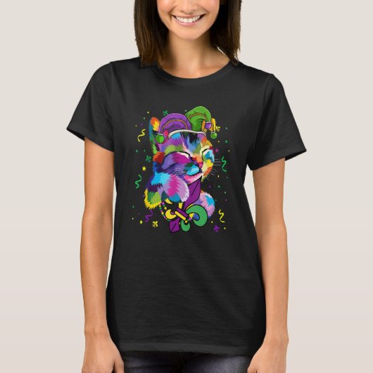 Niedlich Cat Wearing Mardi Gras Jester Hat Kitten  T-Shirt (Vorderseite)