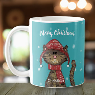 Niedlich Cat Weihnachts-Cartoon Personalisiert Kaffeetasse