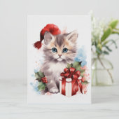 Niedlich Cat Winter Weihnachten Einladung (Stehend Vorderseite)