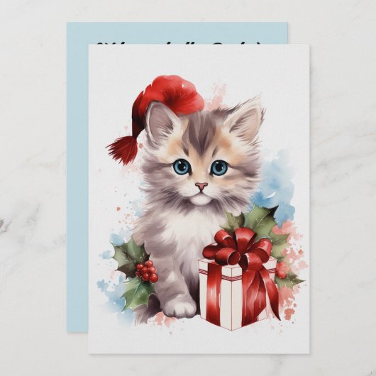 Niedlich Cat Winter Weihnachten Einladung (Vorne/Hinten)