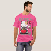 Niedlich Cate Eating Ramen Noodles Kawaii Kittie E T-Shirt (Vorne ganz)