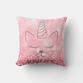 Niedlich Caticorn | Rosa Glitzer Kissen