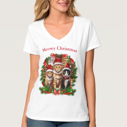 Niedlich Cats Weihnachtsfeiertage T - Shirt (Vorderseite)